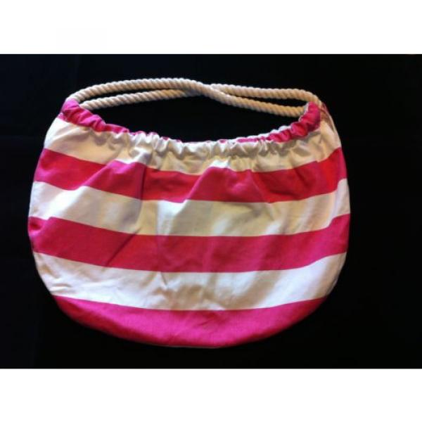 L.L. BEAN ~ Pink &amp; White Cotton Rope Handle Fun Summer Tote / Beach Bag #3 image