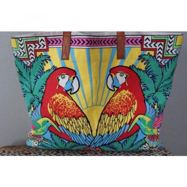 MARA HOFFMAN Cotton Bright Parrot Tropical Tote Beach Bag *MINT #1 image