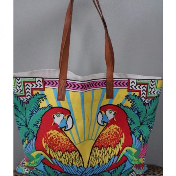 MARA HOFFMAN Cotton Bright Parrot Tropical Tote Beach Bag *MINT #3 image