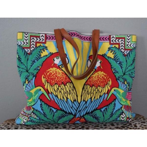 MARA HOFFMAN Cotton Bright Parrot Tropical Tote Beach Bag *MINT #4 image