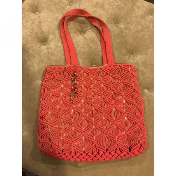 Lucky Brand Orange Beach Bag Tote Macrame Used #1 image