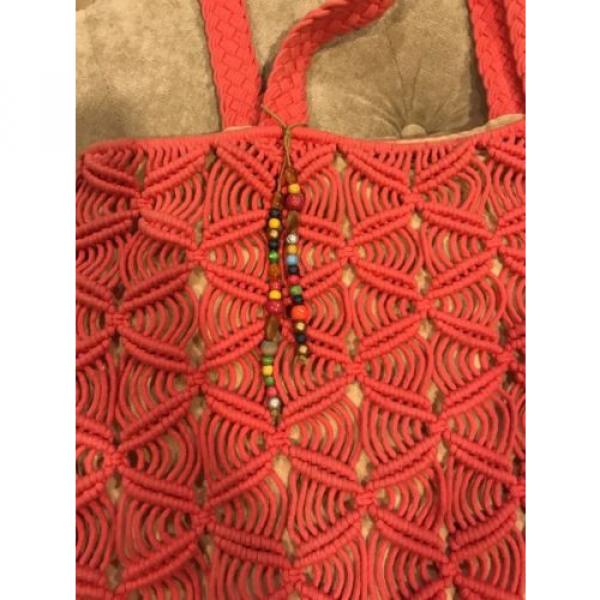 Lucky Brand Orange Beach Bag Tote Macrame Used #2 image