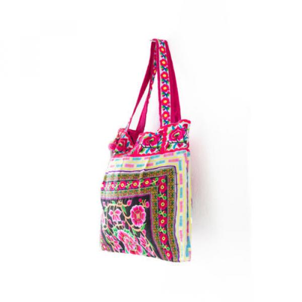 Handmade Beach Tote Bag with Hmong Embroidered Fabric Silk Worm Pattern Thailand #2 image