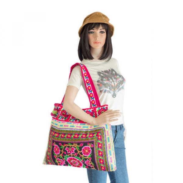 Handmade Beach Tote Bag with Hmong Embroidered Fabric Silk Worm Pattern Thailand #3 image