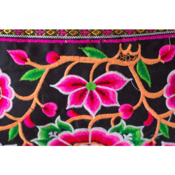 Handmade Beach Tote Bag with Hmong Embroidered Fabric Silk Worm Pattern Thailand #4 image