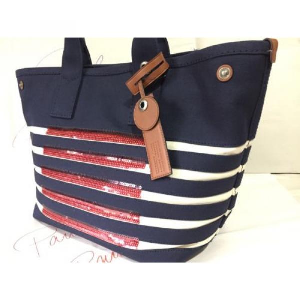 Marc Jacobs St.Tropez Sequin Striped Beach Tote Bag New Prussian Blue W/Ecru NWT #4 image