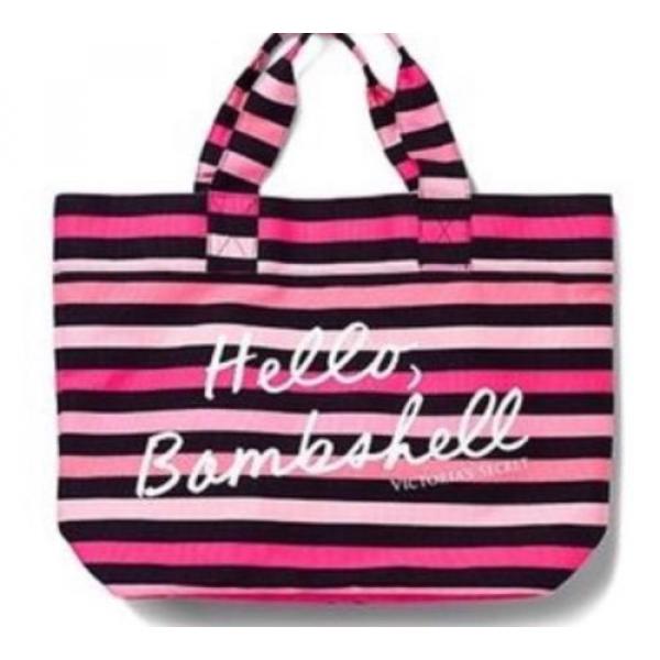 New~Victoria&#039;s Secret VS &#034;Hello, Bombshell&#034; tote Beach Bag Black Pink Striped #1 image