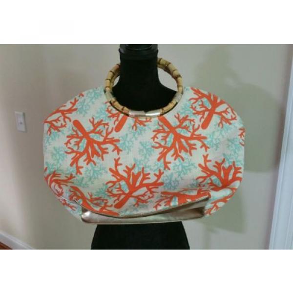 Bag Lady Mud Pie Coral Tote Bag Handbag Purse Bamboo Handles Beach Cruise #2 image