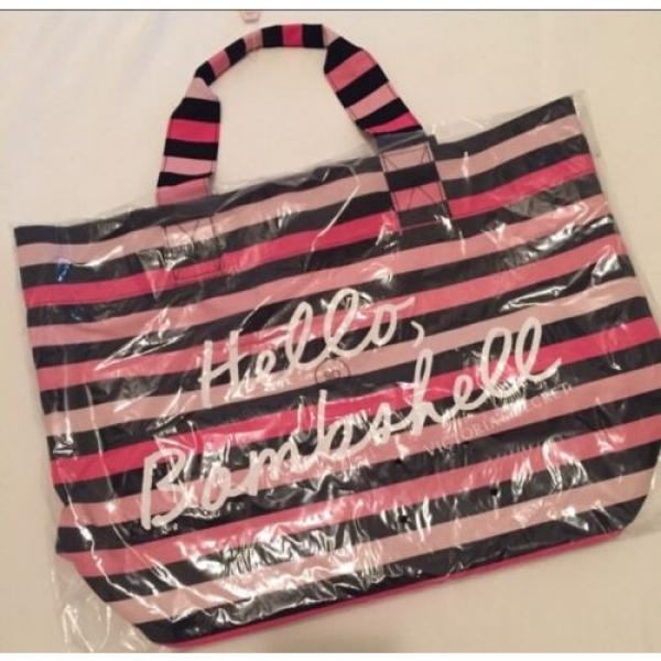 New~Victoria&#039;s Secret VS &#034;Hello, Bombshell&#034; tote Beach Bag Black Pink Striped #4 image