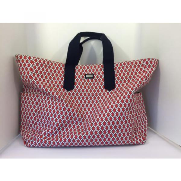 Ame &amp; Lulu XL Tote Bag Red and White Chain Print with Navy Beach Gym Travel Golf #1 image