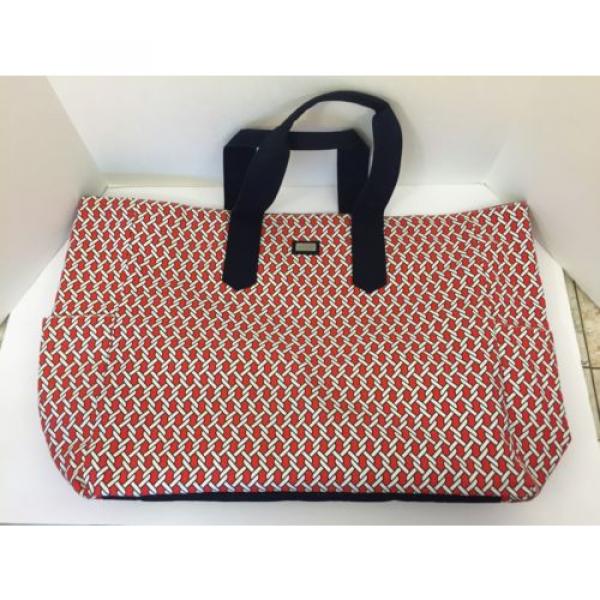 Ame &amp; Lulu XL Tote Bag Red and White Chain Print with Navy Beach Gym Travel Golf #2 image