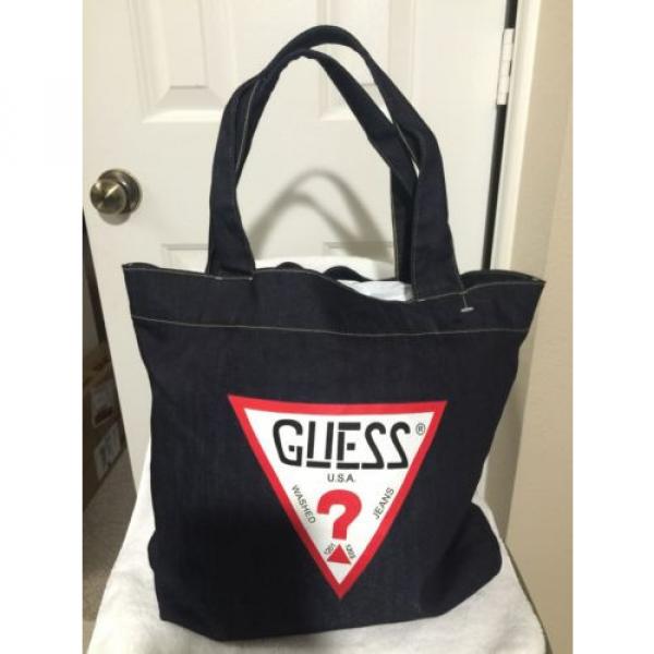 NEW GUESS USA Jeans Authentic Dark Wash Denim Tote Purse Beach Bag Shopping Bag #1 image