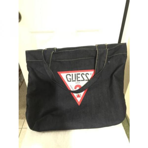 NEW GUESS USA Jeans Authentic Dark Wash Denim Tote Purse Beach Bag Shopping Bag #2 image