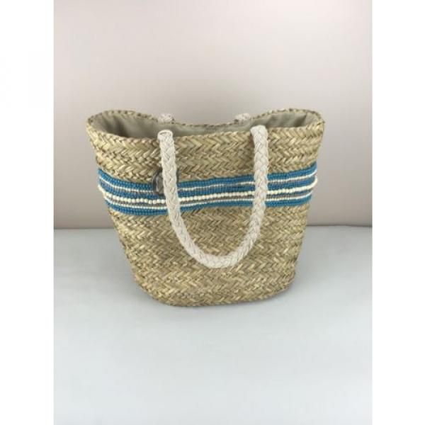 ROXY Straw Shoulder Tote Beach Bag Handbag in Blue, Aqua/Teal &amp; Creme Never Used #1 image