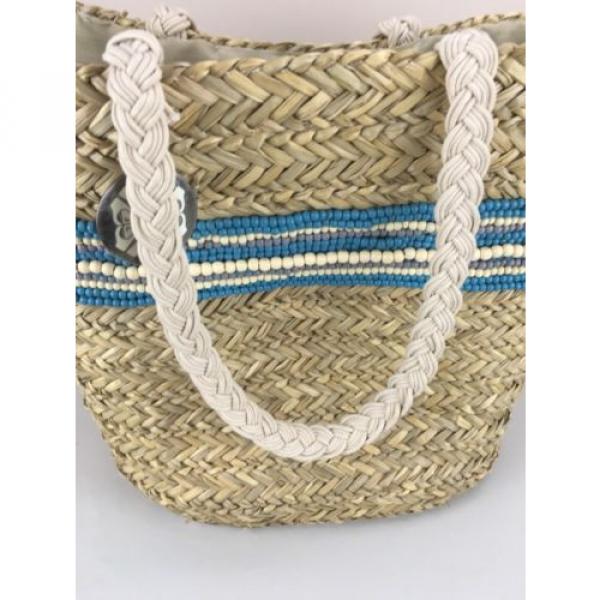 ROXY Straw Shoulder Tote Beach Bag Handbag in Blue, Aqua/Teal &amp; Creme Never Used #3 image