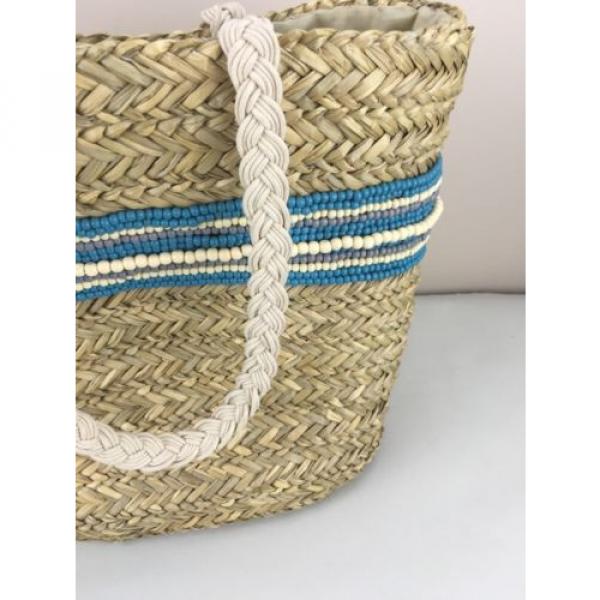 ROXY Straw Shoulder Tote Beach Bag Handbag in Blue, Aqua/Teal &amp; Creme Never Used #4 image