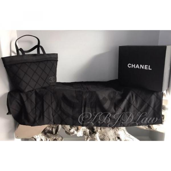 NWT CHANEL 2015A $1800 BLACK TOTE BAG BEACH TOWEL SET PICNIC DEAUVILLE GST RARE #2 image