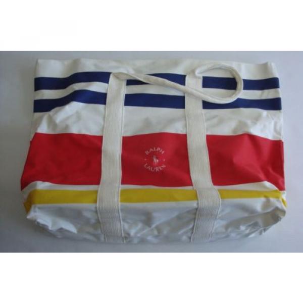 VINTAGE RALPH LAUREN LARGE BEACH BAG COTTON CANVASS BLUE , RED , YELLOW #1 image