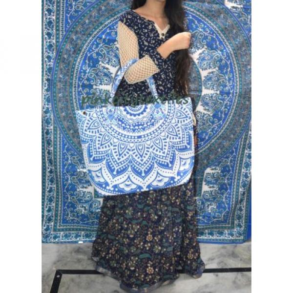 Indian Handmade Mandala Shopping Purse Cotton Beach Bag Large Tote Blue Ombre #3 image