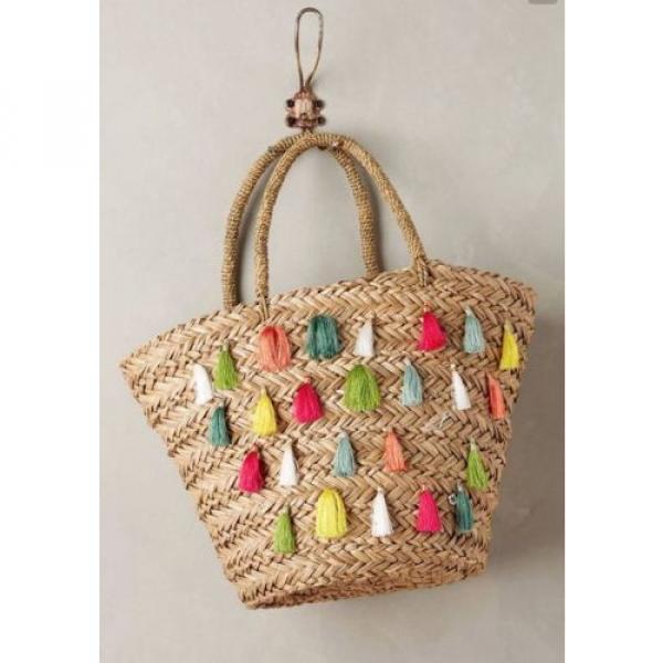 NEW Anthropologie Flora Bella Nimmes Straw Tassel Tote Beach Bag $148 #1 image