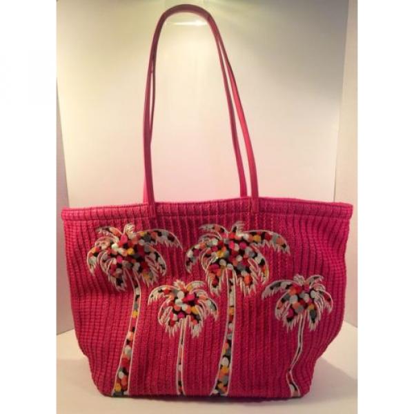 Vera Bradley Straw Tote Pixie Confetti Palm Trees Hot Pink Large Beach Bag NWOT #2 image