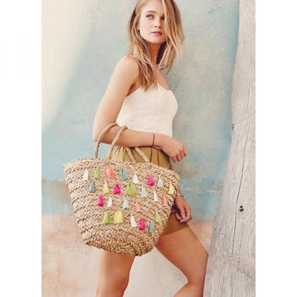 NEW Anthropologie Flora Bella Nimmes Straw Tassel Tote Beach Bag $148 #4 image