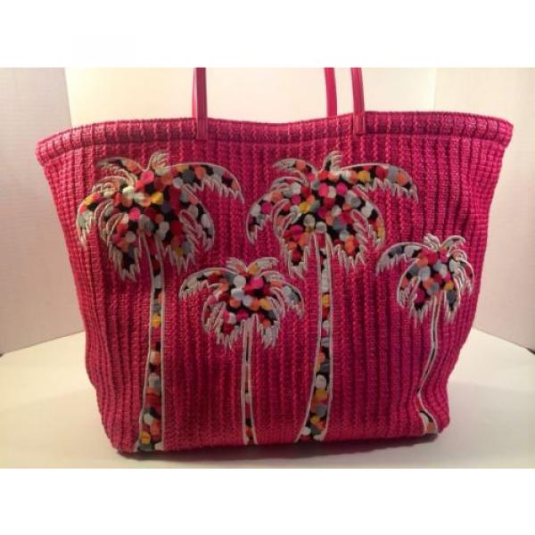 Vera Bradley Straw Tote Pixie Confetti Palm Trees Hot Pink Large Beach Bag NWOT #4 image