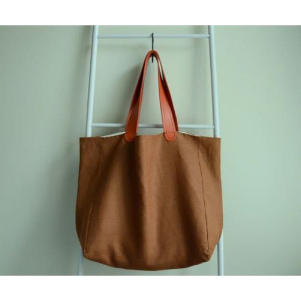 Handmade Large tote bag with leather handles Shoulder bag Weekend  Beach bag #1 image