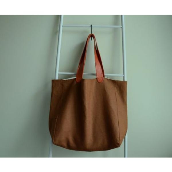 Handmade Large tote bag with leather handles Shoulder bag Weekend  Beach bag #2 image