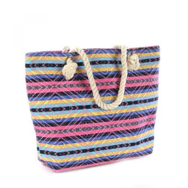 handbag Beach Bag Tote tribal canvas designer pink rope straps aztec #1 image