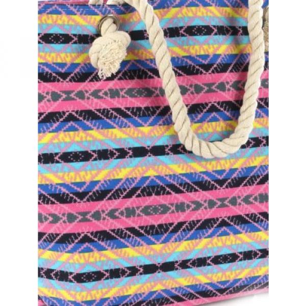 handbag Beach Bag Tote tribal canvas designer pink rope straps aztec #2 image