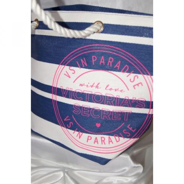 Victorias Secret Summer Beach Tote Blue &amp; White Striped Bag w/ Pink VS Decal NEW #2 image