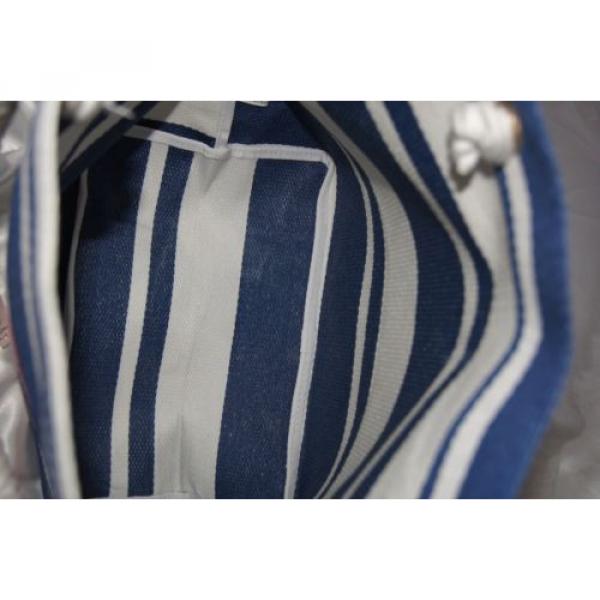 Victorias Secret Summer Beach Tote Blue &amp; White Striped Bag w/ Pink VS Decal NEW #4 image