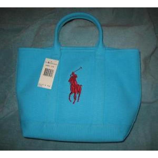 NWT RALPH LAUREN POLO SPORT HORSE TEAL BLUE CANVAS PURSE HANDBAG BEACH TOTE BAG #1 image