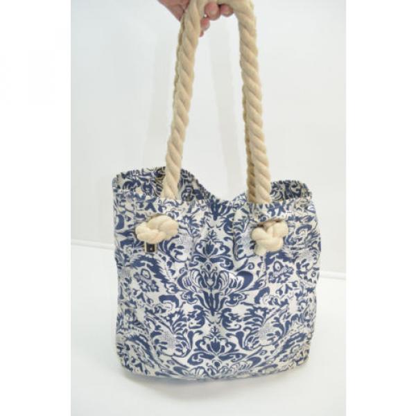 Donna Dixon Canvas Cotton Large Beach Tote Bag Navy Blue Off White Floral #1 image