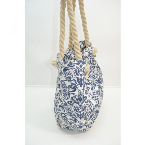 Donna Dixon Canvas Cotton Large Beach Tote Bag Navy Blue Off White Floral #2 image