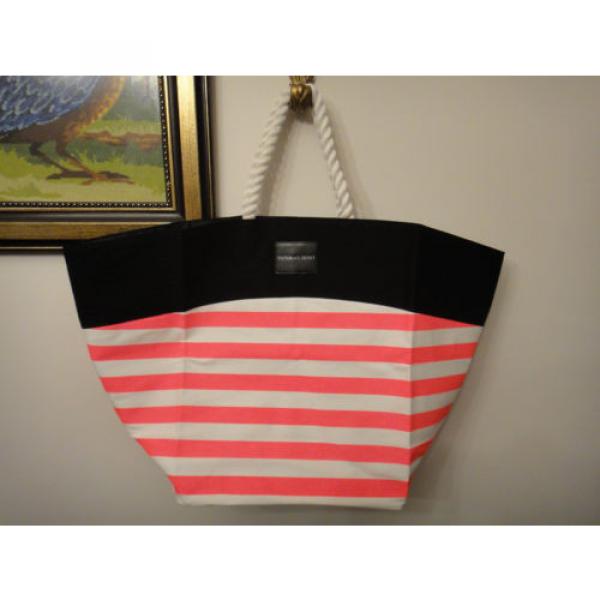 NEW Victorias Secret SWIM Tote 2016 Beach Bag Pink White Stripe Rope Handle bEAC #1 image