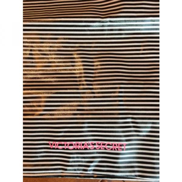 VICTORIA&#039;S SECRET Large Black White Pink Stripe Beach Tote Travel Bag NWOT #2 image