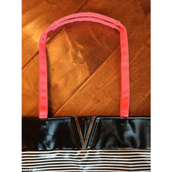 VICTORIA&#039;S SECRET Large Black White Pink Stripe Beach Tote Travel Bag NWOT #3 image