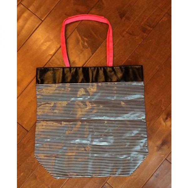 VICTORIA&#039;S SECRET Large Black White Pink Stripe Beach Tote Travel Bag NWOT #4 image