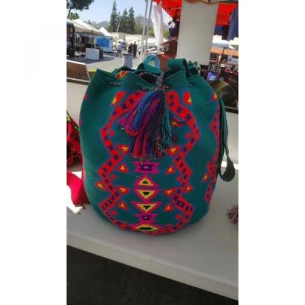 NEW HANDMADE WAYUU EXTRA LARGE huge BEACH CARRY MOCHILA GREEN RED SHOPPER BAG #4 image