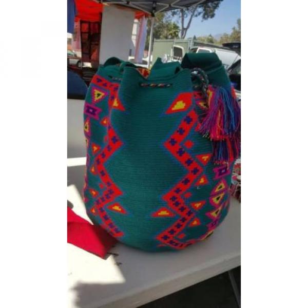 NEW HANDMADE WAYUU EXTRA LARGE huge BEACH CARRY MOCHILA GREEN RED SHOPPER BAG #5 image