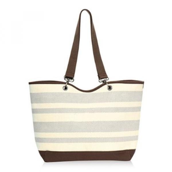 Thirty One 31 - Canvas Crew Tote - Taupe Straw Stripe - Large beach bag #1 image