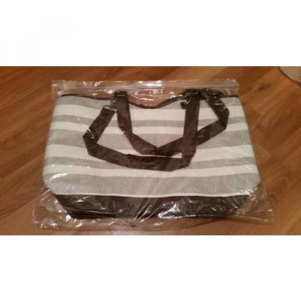 Thirty One 31 - Canvas Crew Tote - Taupe Straw Stripe - Large beach bag #2 image