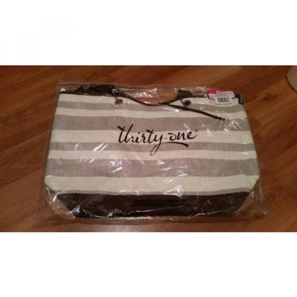 Thirty One 31 - Canvas Crew Tote - Taupe Straw Stripe - Large beach bag #3 image