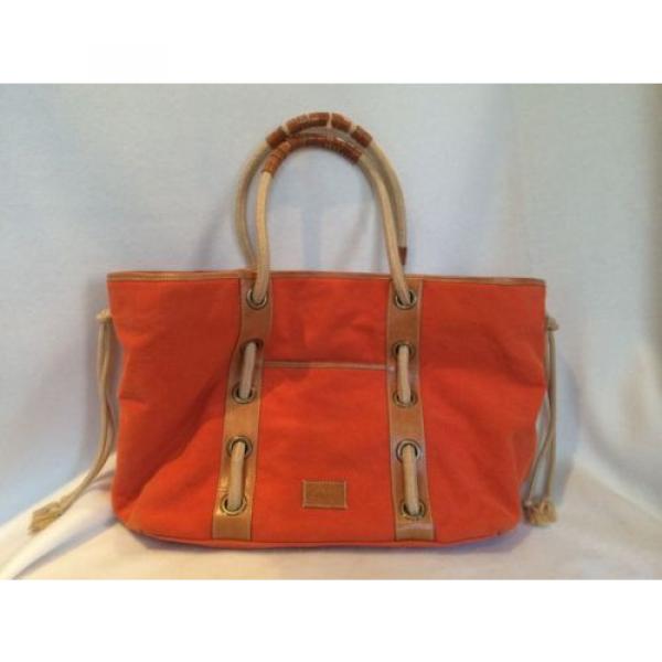 BCBGirls Orange Handbag Tote, Leather Handle, Beach Summer Bag, Canvas #1 image