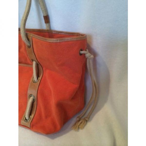 BCBGirls Orange Handbag Tote, Leather Handle, Beach Summer Bag, Canvas #4 image