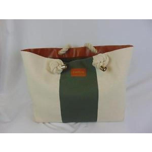 bebe Dusty Olive Summer Beach Color Block Canvas w/Dock Rope Handle Tote Bag #1 image