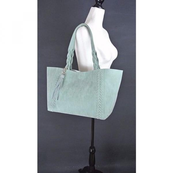 VEGAN Tote Hand Bag Turquoise Blue Large w/Tassel Summer Beach Casual Everyday #1 image