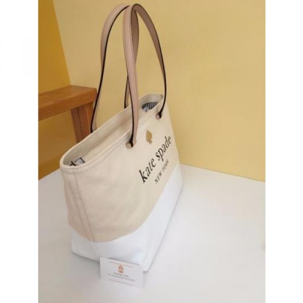 Kate Spade Lott Street Francis Natural White Canvas Leather Beach Tote Bag $248 #5 image